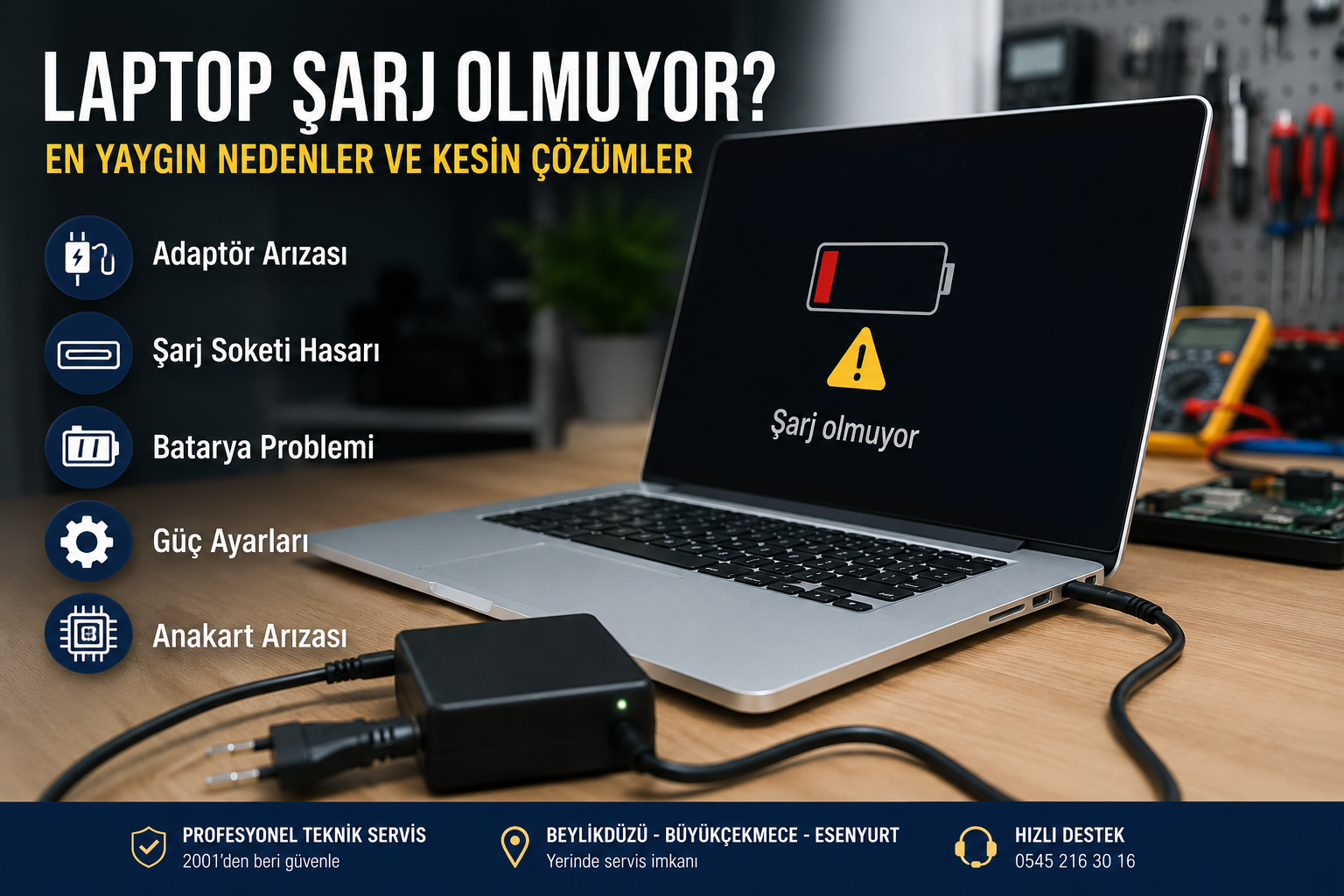 Laptop şarj olmuyor adaptör kontrolü